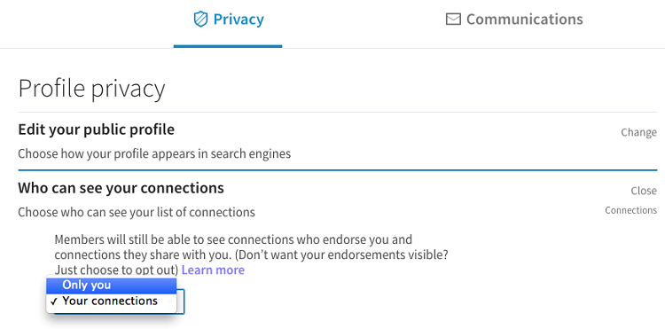 Hide your Connections in linkedin