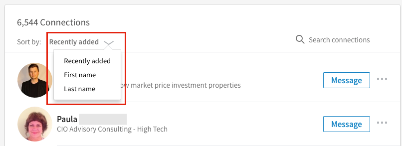 linkedin sorting feature